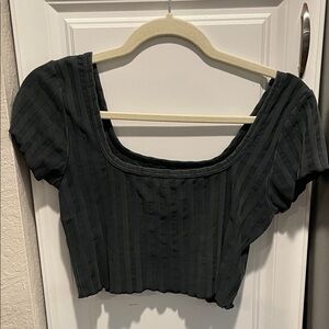 aerie Black Ribbed Scoop-Neck Crop Top